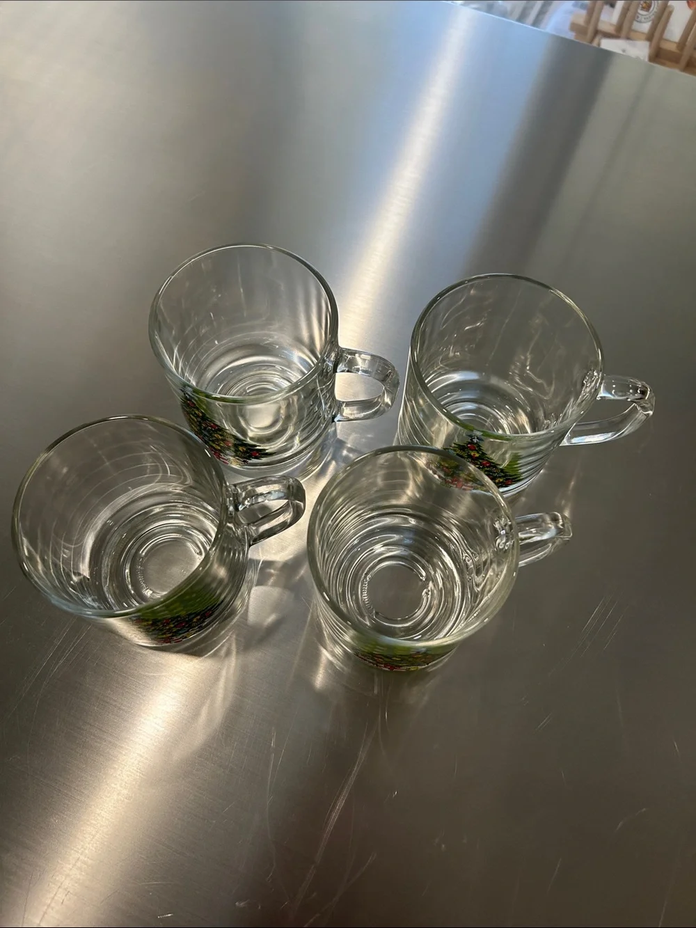 Luminarc Holiday Glass Coffee Mugs with Christmas Tree Design - Green